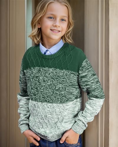 Image of BOBOYOYO Boys Sweaters 100% Cotton Cable Knit Kids Sweater Striped Pullover
