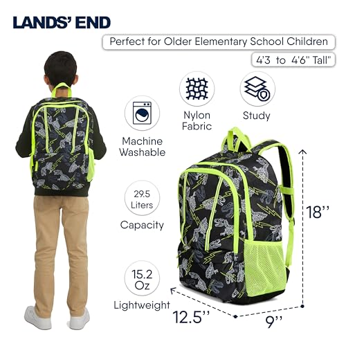 Image of Lands' End Unisex Kids Large ClassMate Lightweight Durable Elementary School Backpack, Black Highlight