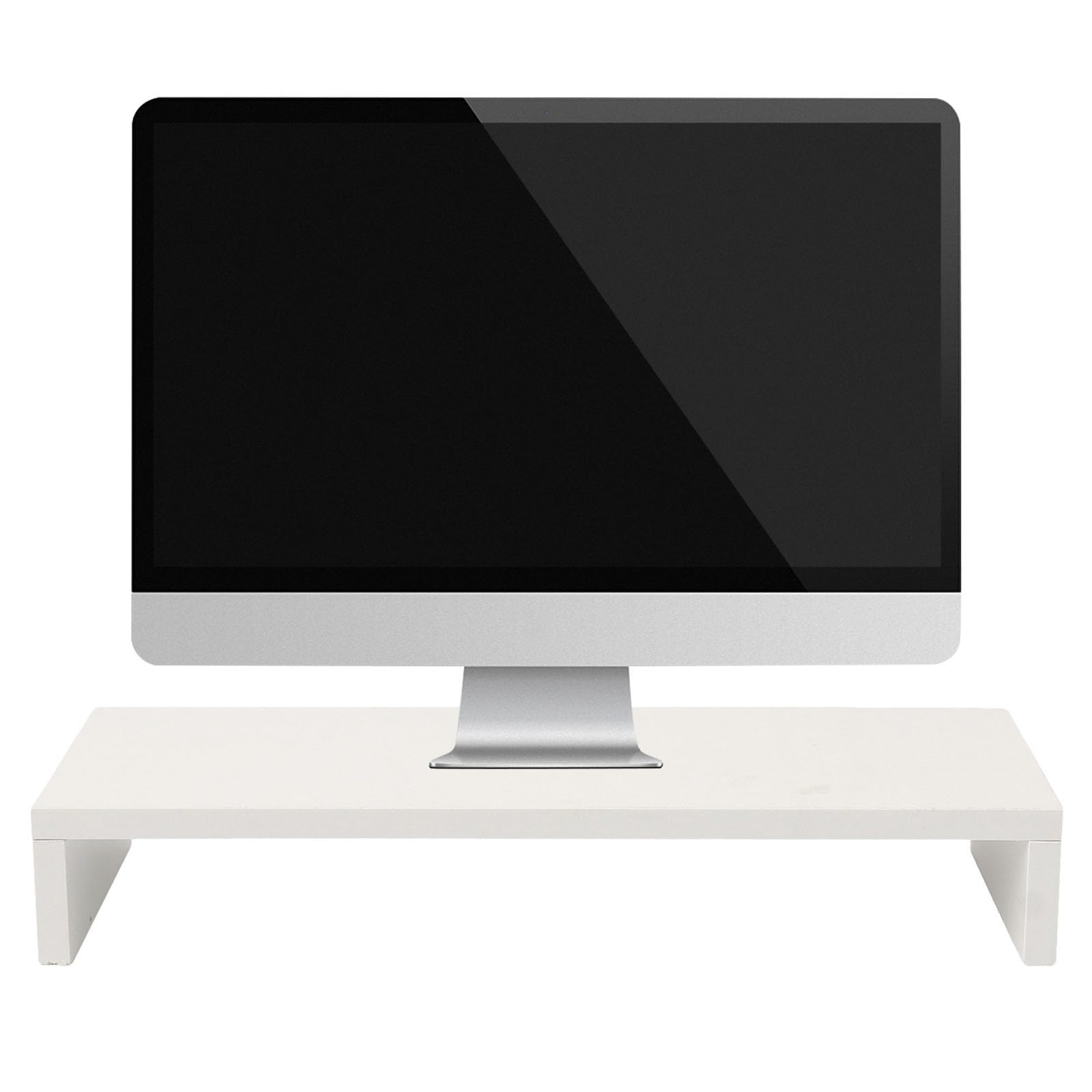 Support moniteur bois blanc rehausseur écran PC avec rangement bureau gain de place