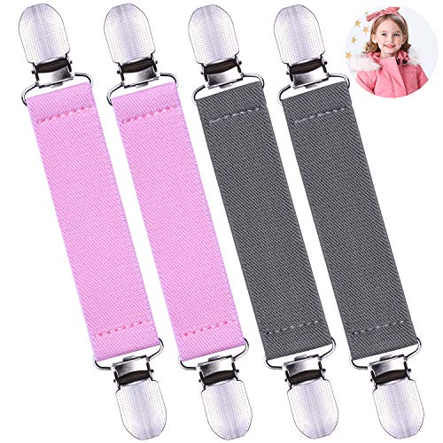 Wisdompro Mitten Clips 4 Pieces Glove Clips with Elastic Strap for Toddlers Kids Adults - Gray and Pink