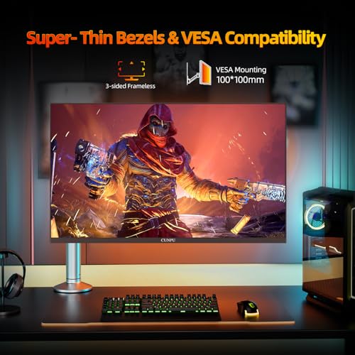 Image of CUNPU 24 Inch 1080P 200Hz Gaming Monitor, FHD Fast IPS Panel, 124% sRGB 1ms HDR Zero-Frame Computer Monitor, Built-in Speaker, HDMI 2.1, DisplayPort 1.4, FreeSync & G-Sync, Tilt, VESA, Eye Care