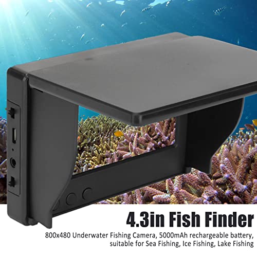 Image of 4.3in Fish Finder Screen IPS Full View 800x480 Underwater Fishing Monitor with Sun Visor, 5000mAh Rechargeable Battery, CVBS Input 3.5mm, ABS Shell for Lake Saltwater Ice Fishing