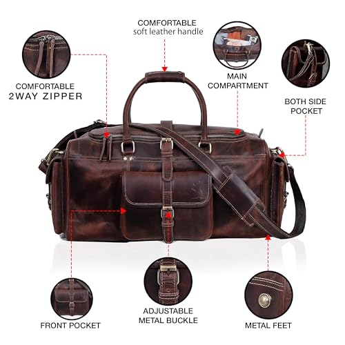 Leather Duffel Bag for Men, Weekender 24" Duffle Gym Bags, Full Grain Underseat Travel Carry-On Bag, Overnight Bag Ideal for Sports, Airplane Luggage by Leather Farm4