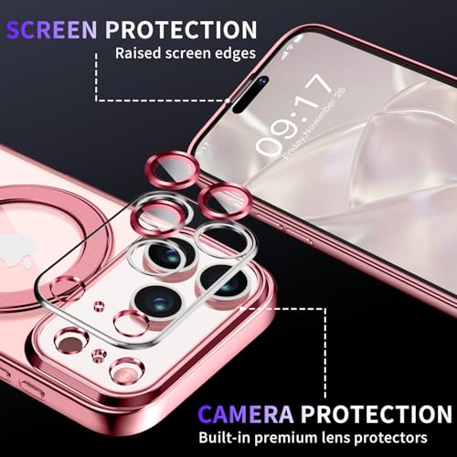 Image of Magnetic for iPhone 17 Pro Max Case with Invisible Stand[Compatible with MagSafe][Full Camera Lens Protector][Military Drop Protection] Shockproof Not Yellowing Clear Slim Soft for Women Men