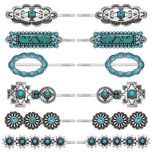 Western Turquoise Hair Clips Southwestern Country Cowgirl Hair Pin for Women Decorative Bobby Pins Western Turquoise Flowers HOWDY COWGIRL Retro Hair Pins Hair Accessories 12 Pack (12Pcs-C)