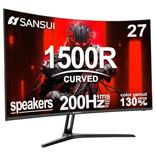 SANSUI 27 Inch Curved Gaming Monitor 180Hz 1ms with Speakers FHD 1080P Computer Monitor FreeSync|1500R|130% sRGB|HDR|Low Blue Light|HDMI DP Ports|VESA Mount|Metal Stand(ES-G27C1 HDMI Cable Included)
