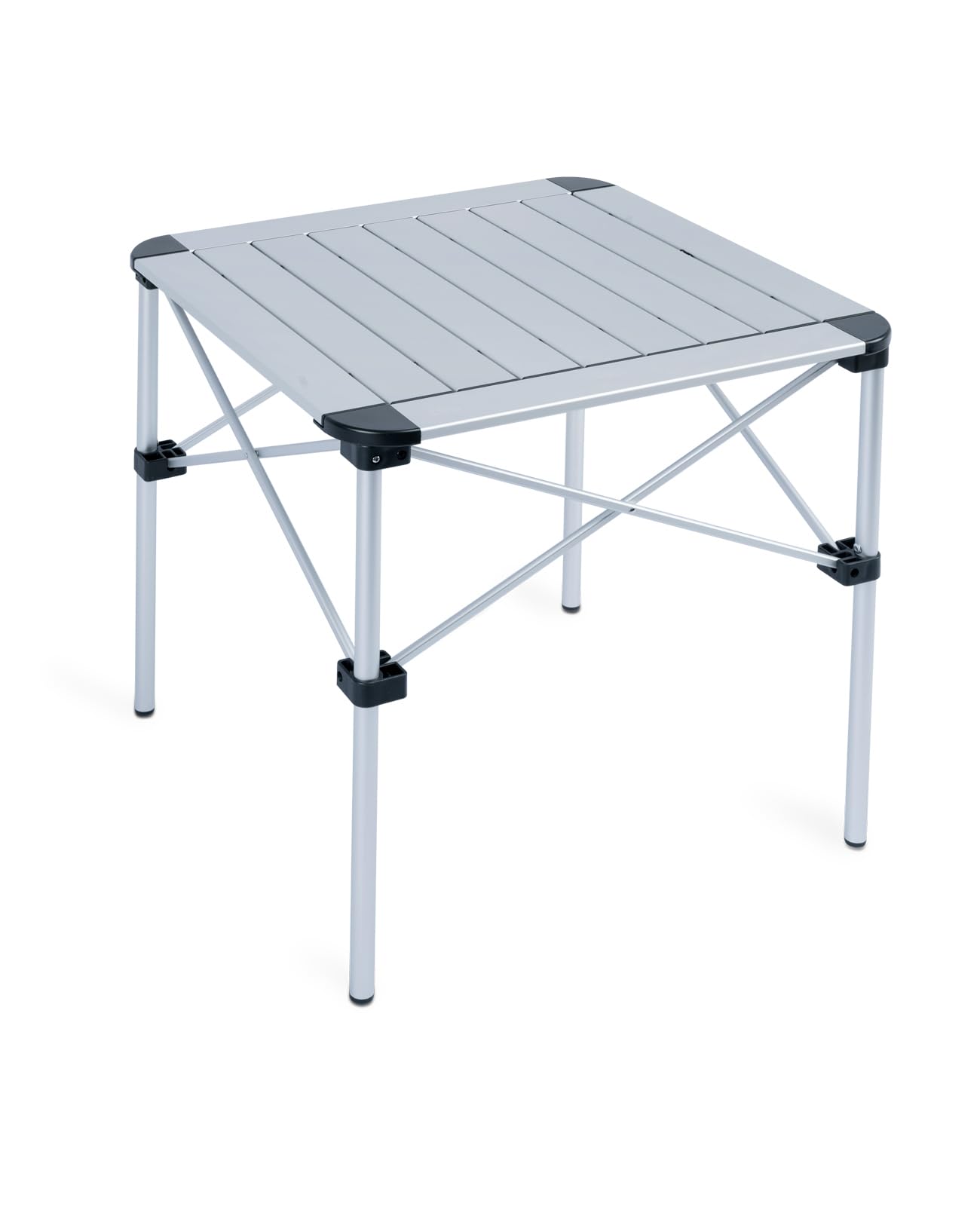 iClimb Lightweight Stable Alu. Folding Square Table Roll Up Top with Carry Bag for Camping Picnic Backyards BBQ Camp Kitchen (Silver, M)