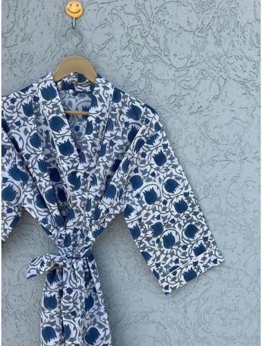 Image of Hand block print Cotton Kimono bikini cover up,Indian Hand block print Cotton Bath Robe,Swim Wear,Nighrwere Dressing Gown