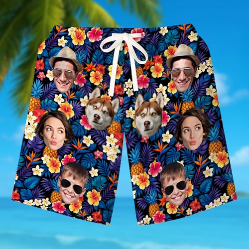 Custom Hawaiian Shorts for Men with Photo, Custom Face Hawaiian Swim Trunks Mens, Personalized Swim Trunks for Men4