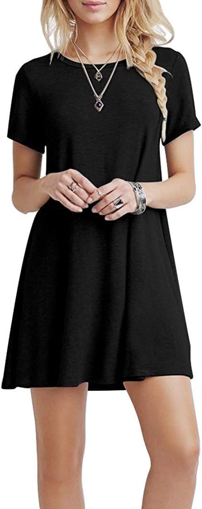 WNEEDU Women's Summer Casual T Shirt Dresses Short Sleeve Swing Dress with Pockets - Image 6