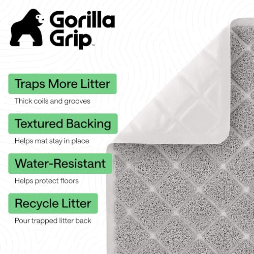 Image of GORILLA GRIP Cat Litter Box Mat, Cushioned Coil Mesh Litter Trapping Mats, Scatter Control Supplies for Less Mess, Phthalate Free, Ultra Deep Catch Grooves, Rinse or Vacuum to Clean, 30x20 Light Gray