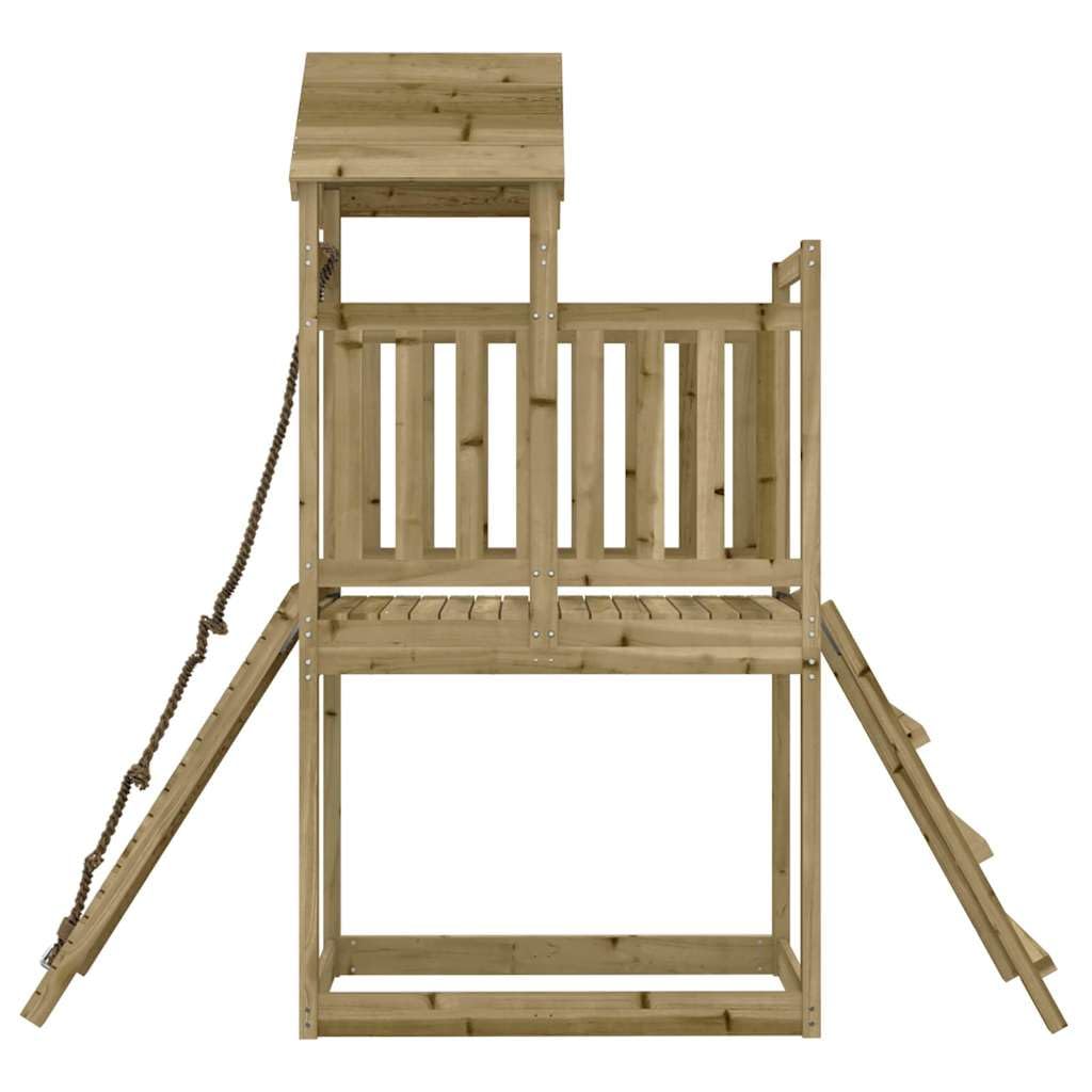 Torre da gioco in legno di pino impregnato a pressione con parete da arrampicata, corda scivolo, sabbiera 229 x 64 x 214 cm, per giardino, cortile, terrazza, movimento e avventura