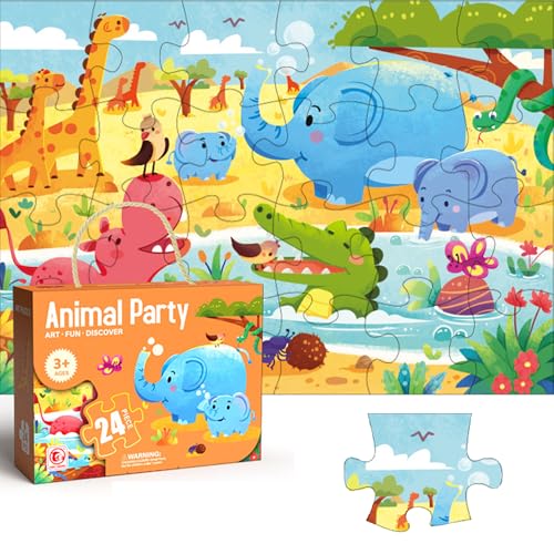 Jumbo Floor Puzzle for Kids, Large Jigsaw Puzzles 24 Piece for Kids Ages 3-5,Preschool Learning & Education Toys, Gifts for 4-8 Year Old Boys and Girls (Jungle Animals)