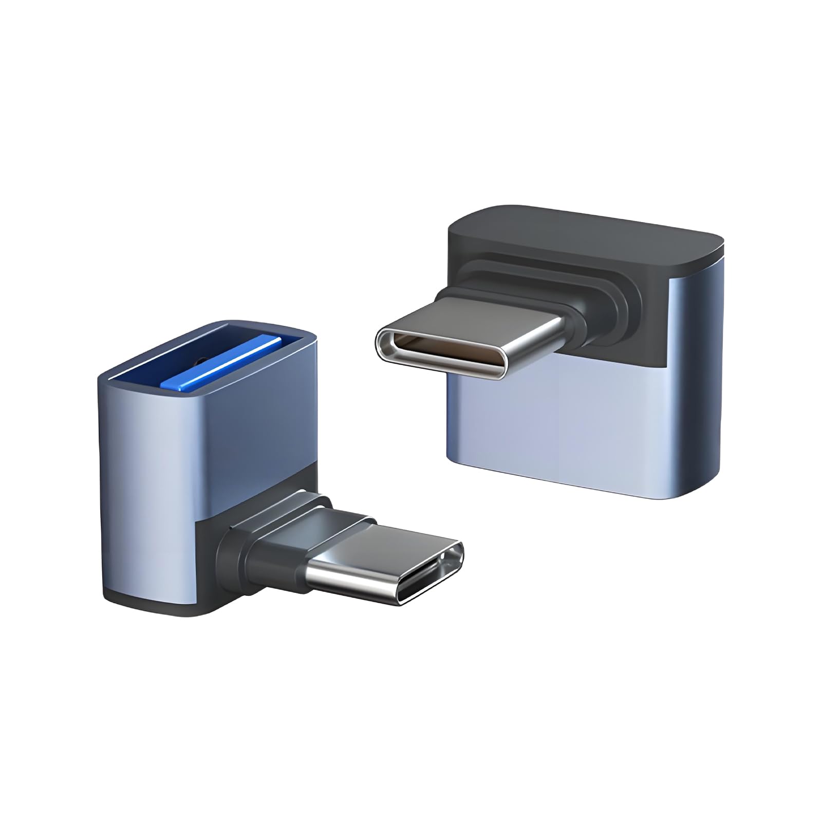 Typ C auf USB 90 Grad Rechtwinkliger Adapter (2 Stück), Typ-C Stecker auf USB Buchse OTG Adapter 10Gbps Kompatibel mit Smartphone, Tablet, Laptop usw