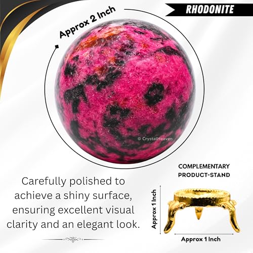 Image of Certified Rhodonite Crystal Ball for Meditation - Premium Crystal Vastu Items for Home and Feng Shui Items for Good Luck - Ideal for Pooja Supplies and Spiritual Practices (2 inch Inch)