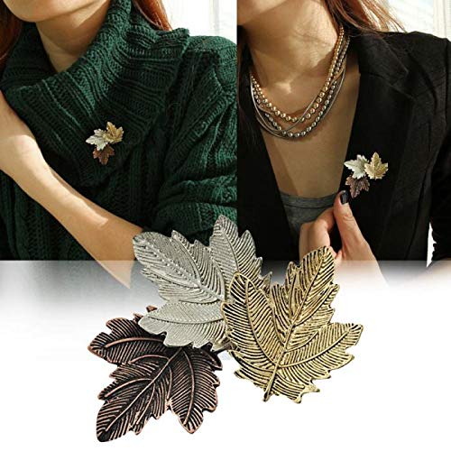 Image of Antique Plated Maple Leaves Brooch Suit Sweater Collar Lapel Metal Pin Leaves Brooches Accessories