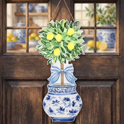RattanView Large Size Chinoiserie Lemon Tree Door Hanger Summer Lemon Wooden Sign Front Door Home Wreath Ornament for Summer Farmhouse Indoor Outdoor Yard Porch Italian Lemons Amalfi Coast Decor
