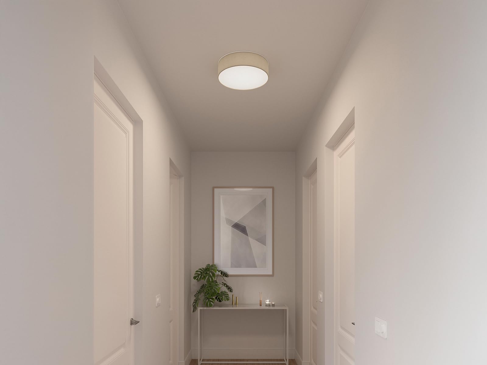 meineWunschleuchte Okrągła lampa sufitowa z abażurem z tkaniny (len) i matowaną osłoną, Ø 40 cm