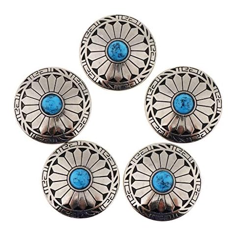 harayaa 5pcs Round Concho Flower Buds to Screw Back for Bag - Blue, 30mm Cover