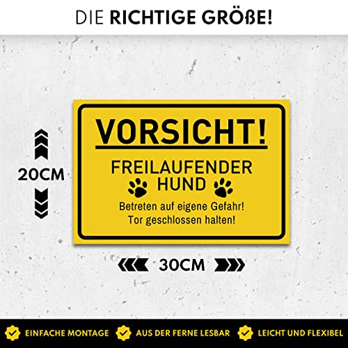 Vorsicht Hund Schild (30 x 20 cm) - Warnung vor dem Hund Schilder - Schild Hund Warnung aus hochwertigem Kunststoff - Hundeschilder Warnung - Gelb
