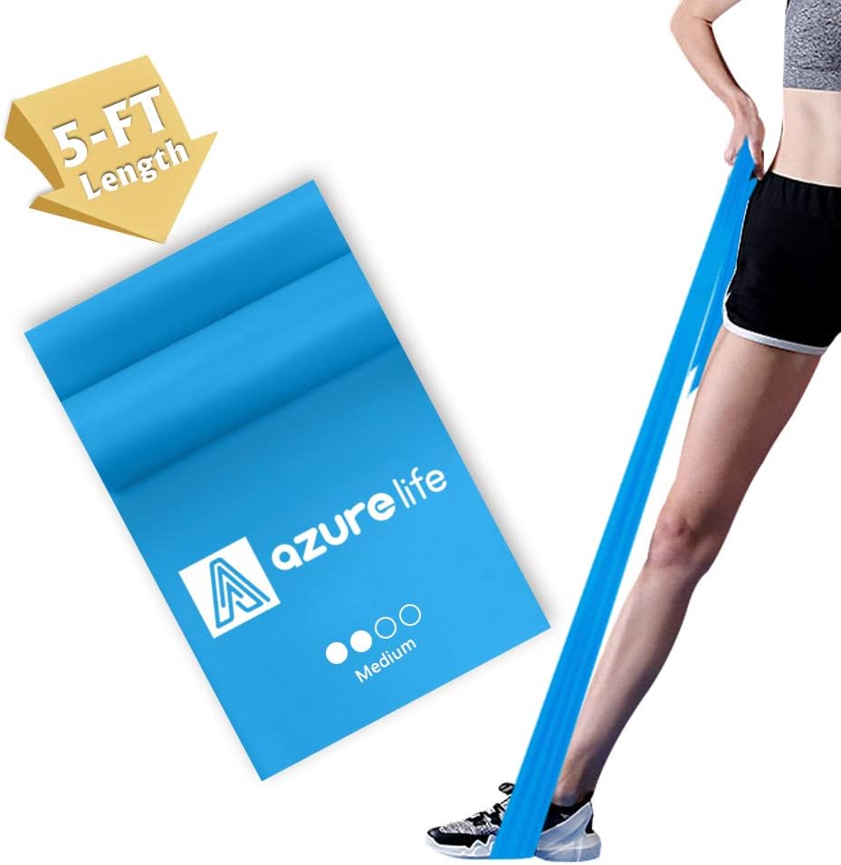 A AZURELIFE Single Resistance Bands, Professional Non-Latex Elastic Exercise Bands, 5 ft. Long Stretch Bands for PT, Yoga, Pilates, Rehab, at-Home or The Gym Workouts