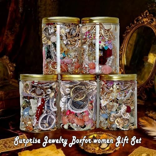 Fashion Mystery Jewelry Jar Set, 30+ elementów, mieszana niespodzianka, zestaw na biżuterię dla kobiet, zestaw prezentowy, w tym naszyjnik, kolczyki, pierścionek i bransoletka, wyjątkowy prezent