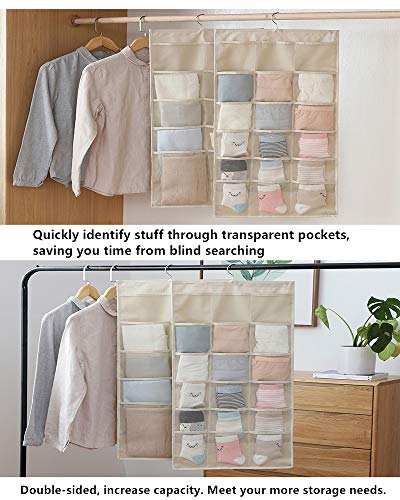 Cutiful Beige 30 Pockets Dual-Sided Hanging Closet Organizer for Underwear, Bra, Socks, Snacks, Makeup, Sunglasses Hanging Storage Organizer in Bedroom, Storeroom, Dorm (30 Pockets) - Thumbnail 4