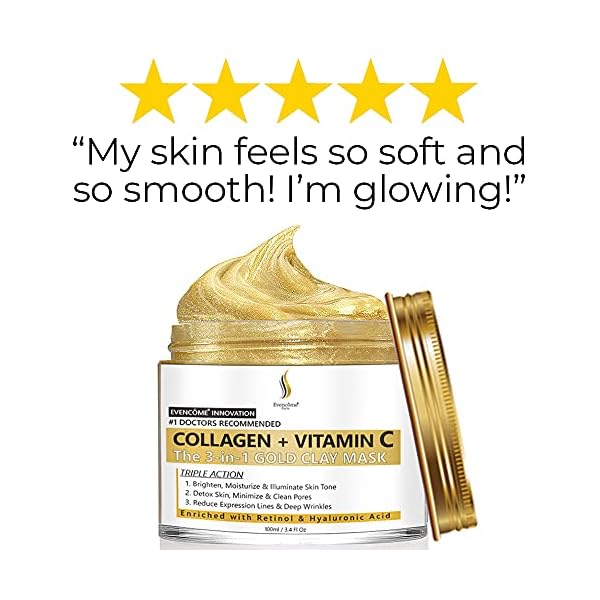 Collagen-Vitamin-C-Clay-Face-Mask-for-Skin-Care-Reduces-Wrinkles-Acne-Blemishes-Blackheads-Deep-Cleansing-Face-Mask-Brightens-Skin-Minimizes-Pores-Moisturize-Purify EVENCÔME Collagen + Vitamin C Clay Face Mask for Skin Care | Reduces Wrinkles, Acne, Blemishes & Blackheads | Deep Cleansing Face Mask | Brightens Skin, Minimizes Pores, Moisturize & Purify