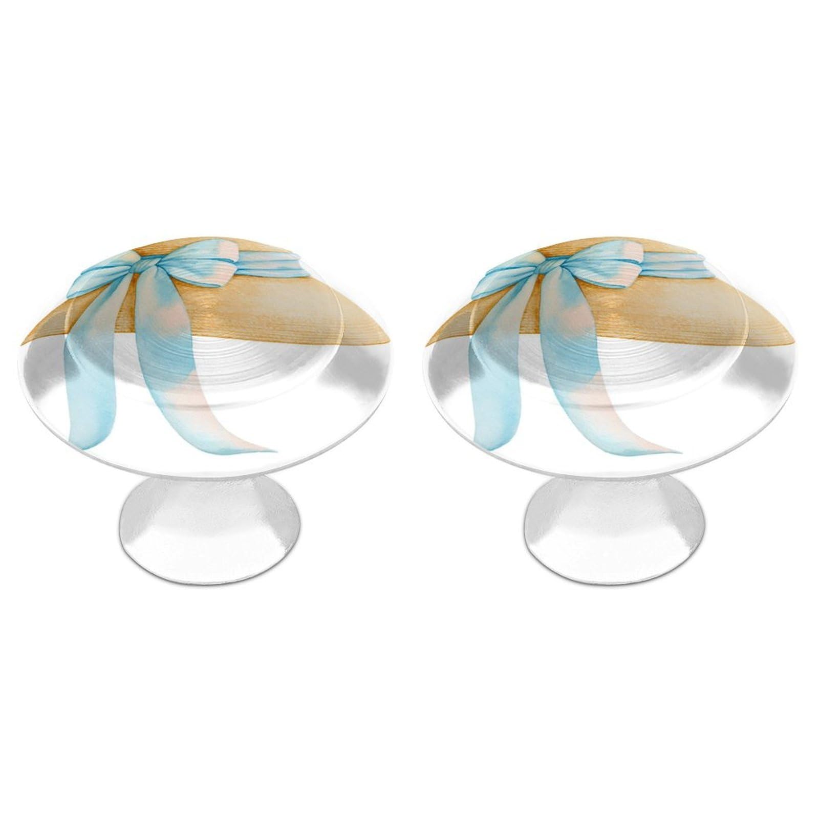 Jubonexis Elegant Straw Sun Hat with Soft Blue Ribbon Round Drawer Cabinet Knobs Handles with Screws,2 Pcs, Drawer Dresser Knob Pulls Decor for Wardrobe Cupboard Home Office Kitchen