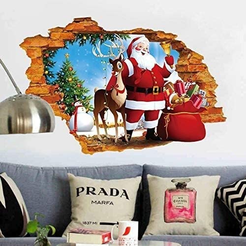 Świąteczne naklejki na okna, dekoracje świąteczne, naklejki na okna Świąteczna naklejka na ścianę 3D Santa murale Salon sypialnia pokój TV tło dekoracje ścienne naklejki ścienne do pokoi dziecięcych