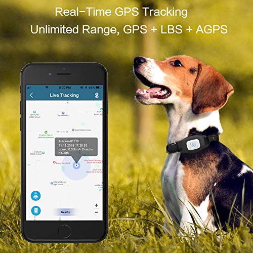 BARTUN GPS Pet Tracker, Cat Dog Tracking Device with Unlimited Range (Black)
