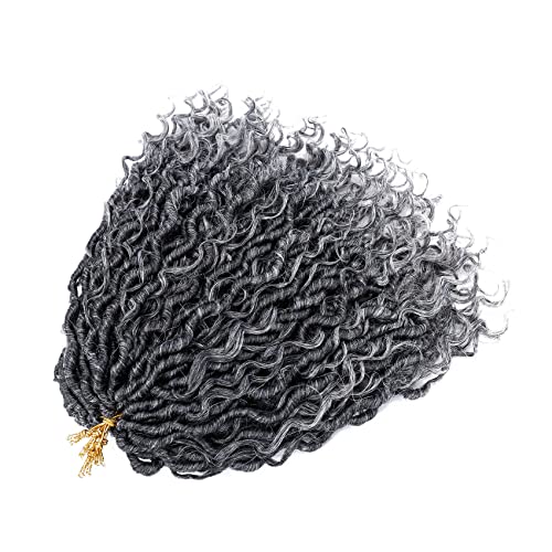 Liyate Goddess Locs Crochet Hair 14 Inch 6 Packs Faux Locs Crochet Hair For Black Women Pre Looped Soft River Locs Crochet Braids With Curly Hair Boho Hippie Locs Synthetic Hair Extensions(T1B/Gray) #TOP6