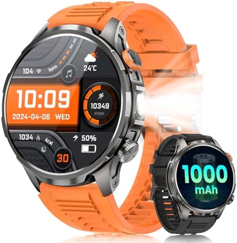 Military Smart Watches for Men, 1.91" Men's Smart Watch with 1000mAh/5 ATM Waterproof/LED Flashlight/110+ Sport Modes/Heart Rate/SpO2/Sleep Monitor, Fitness Tracker Watch for Android & iPhone (Black)