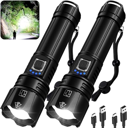 Rechargeable Flashlights High Lumens, 2Pack 99000 Lumen Super Bright Led Flashlight with 5 Modes...