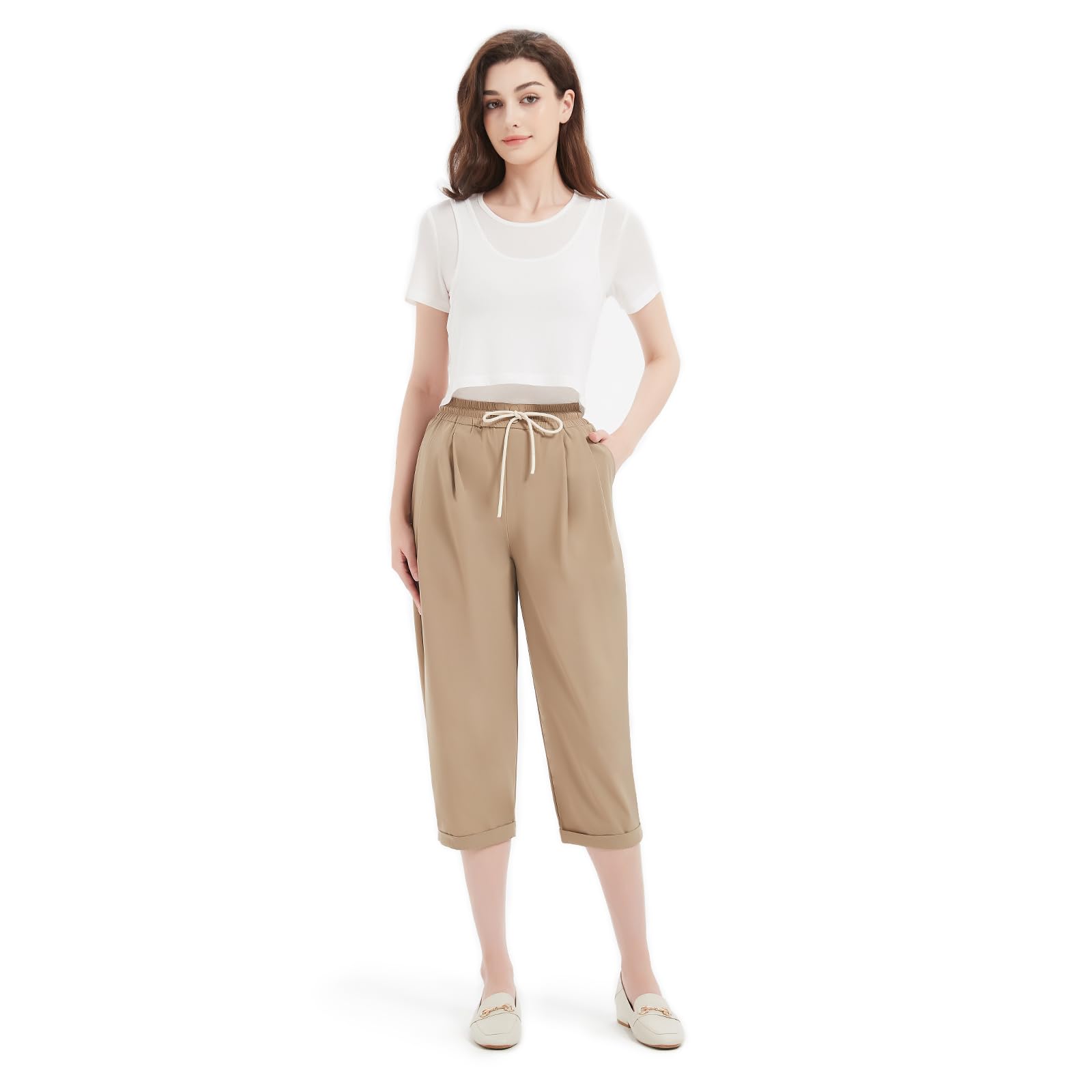 Womens Capri Pants with Pockets Lightweight Quick Dry Summer Crop Pants for Hiking Travel Casual Plus Size