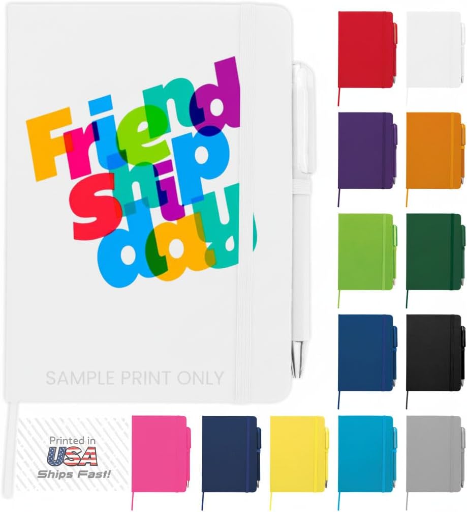 Personalized Notebook Journal – 5” x 7” Customized Notebook with Name, Text or Logo - 100 Page Custom Journal. Leatherette Hardcover & Pen - White 150 Pack
