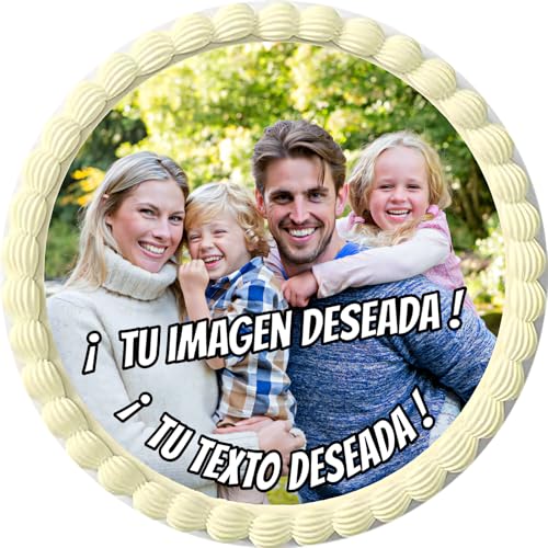 FOTO COMESTIBLE, Fácil Personalización con Nombre, Edad y Texto, Foto Comestibles para Tartas de Cumpleaños, Varios Tamaños, DISCO