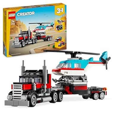 LEGO Creator 3-en-1 Le Camion Remorque avec Hélicoptère  Set de Véhicules avec Jouet d Hélicoptère et Camion  Avion et Camion-Citerne  Hot Rod et VUS  Cadeau pour Garçons et Filles Dès 7 Ans 31146