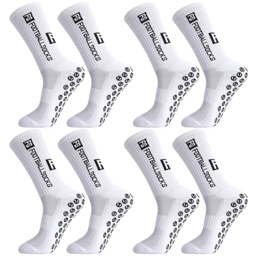 Apricitie 4 Paare Fußball Socken, 39-46 Fußballsocken Anti Rutsch Grip Sportsocken Rutschfeste Fussball Socken für Herren Damen, weiß