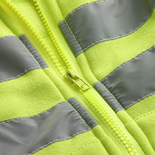 Fanteecy Mens High Visibility Hi Vis Safety Hooded Sweatshirt Top, Road Work Reflective Safety Pullover Workwear (7XL, Green Jacket)