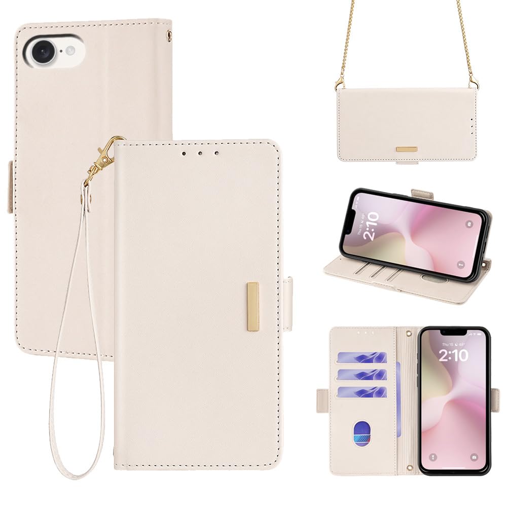 iPhone 16e ケース 手帳型 アイフォン 16eケース 手帳型 iPhone16e スマホケース ショルダー ストラップい付き カード収納 スタンド機能 耐衝撃 マグネット PUレザー いPhone 16eカバー アイフォン16E 携帯ケース あいふぉん16e スマホカバー 肩掛け 落下防止 RFIDブロッキング アイホン16e 2025 6.1インチ対応 おしゃれ ホワイト