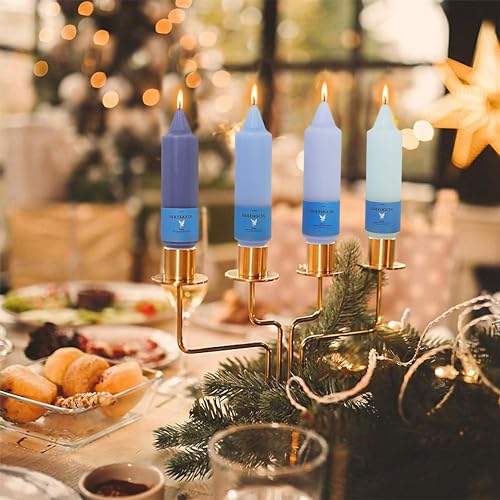 Image of Handmade Unscented Taper Candles Slow Burn Gradient Blue Candles 5 Inch Short Dinner Candle Sticks Smokeless Wax Candles for Weddings Holiday Gift Home Decoration