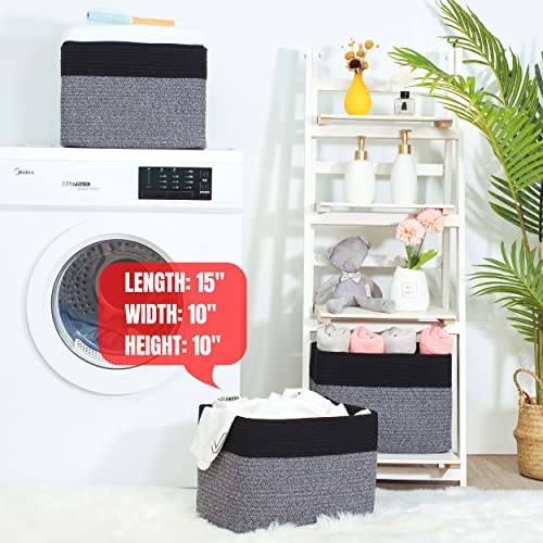 Mintwood Design 3-Pack Storage Baskets For Shelves, Playroom And Classroom Storage Basket, Book Basket, Decorative Storage Cube Bins, Woven Closet Organizers, Baby Nursery Baskets, Black Grey Mix #TOP6