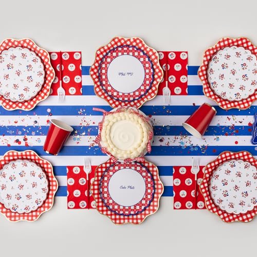 Image of Bonjour Fete Elegant Cherry Red Gingham Dinner Plates, Pack of 8, 11 inchD
