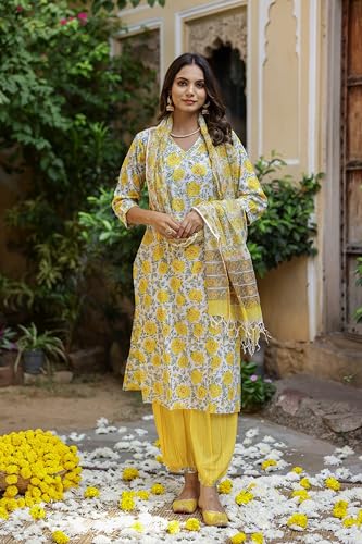 Image of Yashika Women Cotton blend Kurta Fashion That Echoes Tradition: Make a Style Statement with Our Kurta Set Pant Dupatta