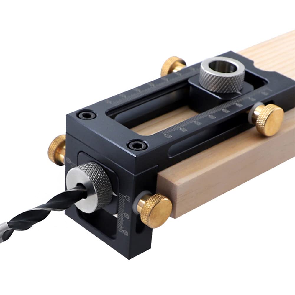 Puntatore per trapano regolabile 2-in-1 per falegnameria Kit di guida per trapano con tasselli per falegnameria con 4 fori Pin da 6/8/10/12mm per viti per letti e armadi Puntatore per trapano