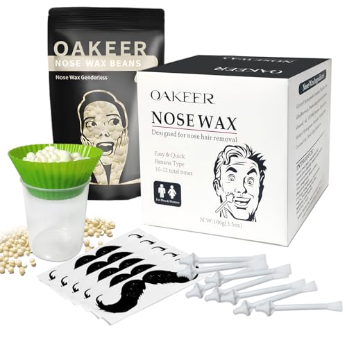 Oakeer Nose Wax Kit - 40 Sticks, Hair Remover for Men & Women, Ears & Nose, with 20 Paper Cups & 100g Wax