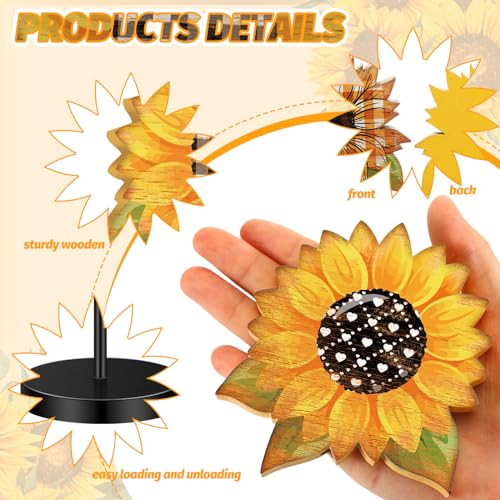 Image of Yousoontic 5 Pcs Summer Sunflower Table Decor Sunflower Standing Wooden Sign Summer Floral Centerpiece for Table for Home Kitchen Fireplace Mantel Shelf Tiered Tray Decor