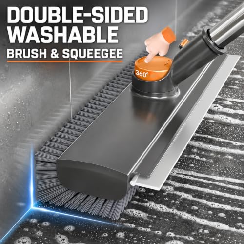 Image of 3 in 1 Floor Cleaning Brush with Wiper, Bathroom Cleaning Brush with Long Handle, Tile Scrubber, Floor Scrub Brush, Bathroom Floor Cleaner and Wiper for Kitchen Tiles, Walls and Toilet