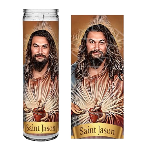 Saint Jason Momoa Celebrity Prayer Devotional Parody Altar Candle, 8' white unscented